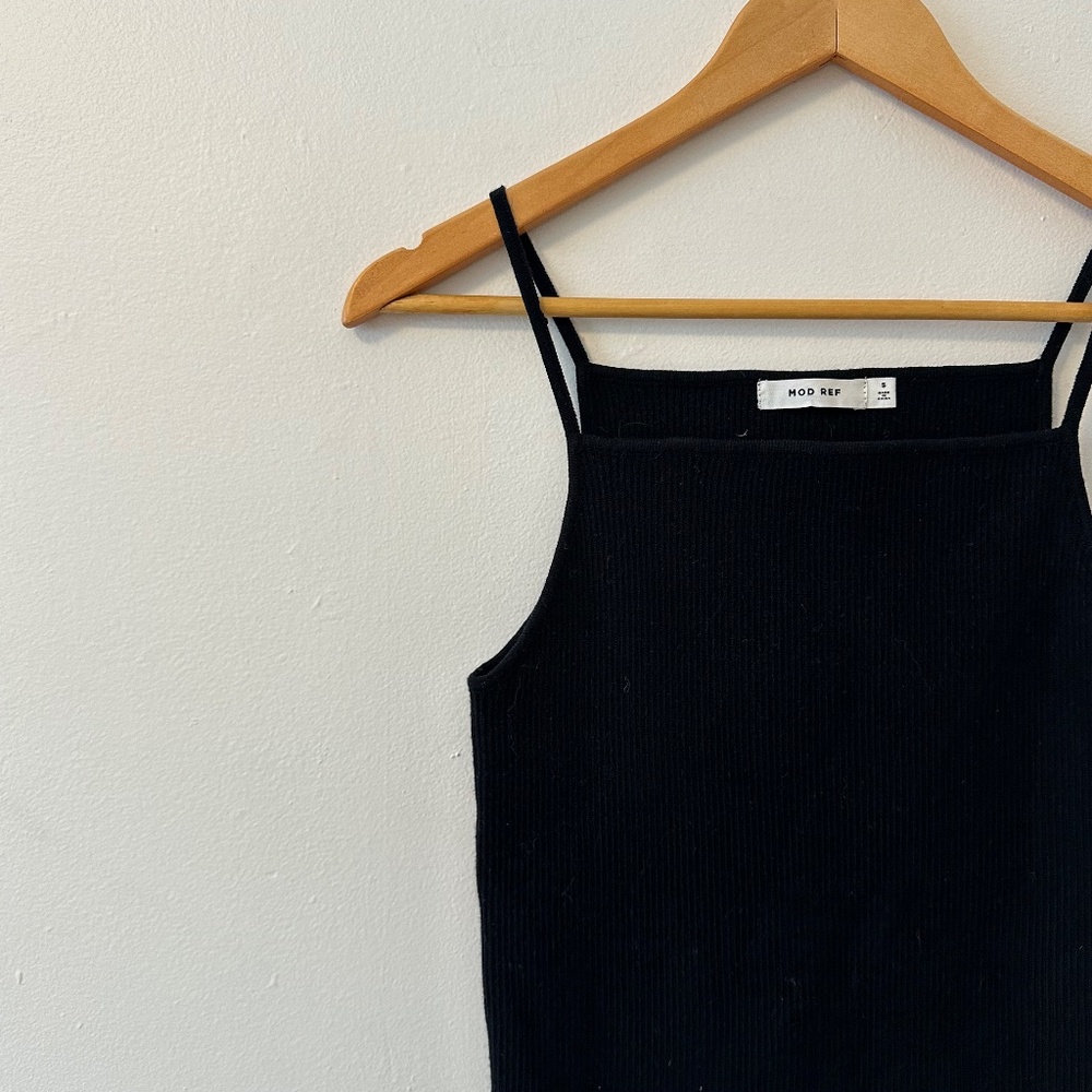 MOD REF Square Neck Ribbed Tank Top in Black | Size Small - Picture 4 of 8